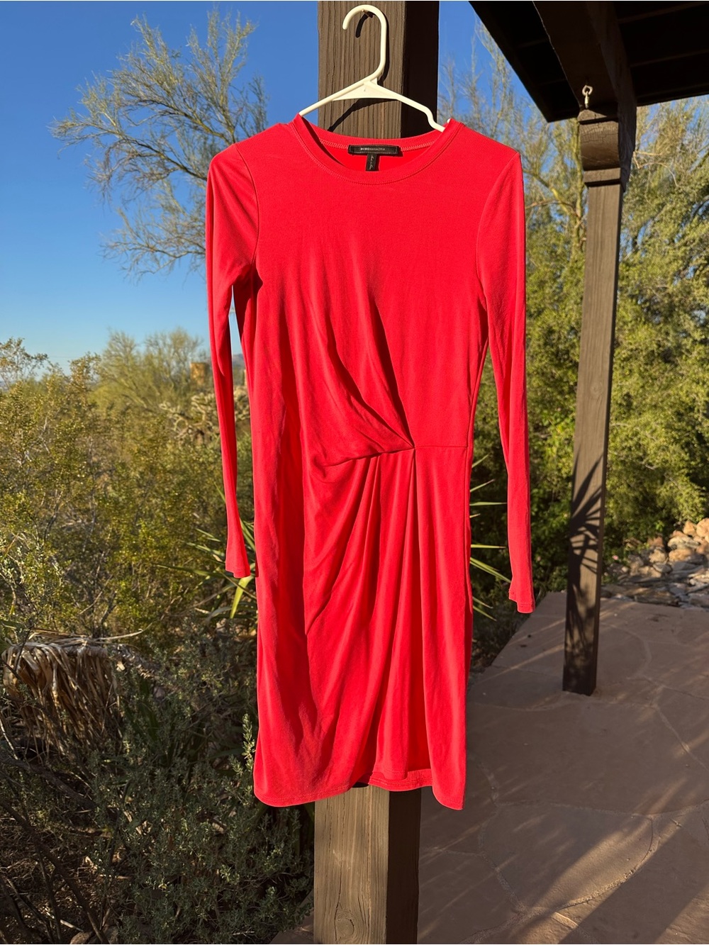 BCBGMaxAzria Red Long-Sleeve Twist-Waist Dress